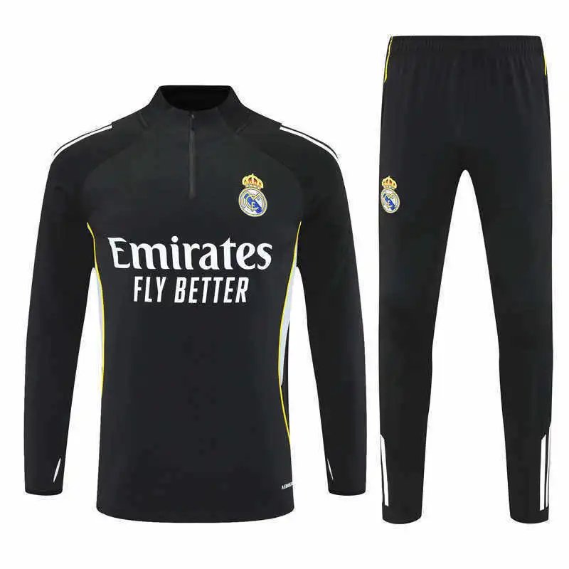 25/26 Real Madrid Black and White Shoulder Training Tracksuit