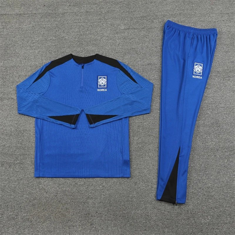 24/25 South Korea Blue Black Shoulder Training Uniform Semi-Pull Tracksuit
