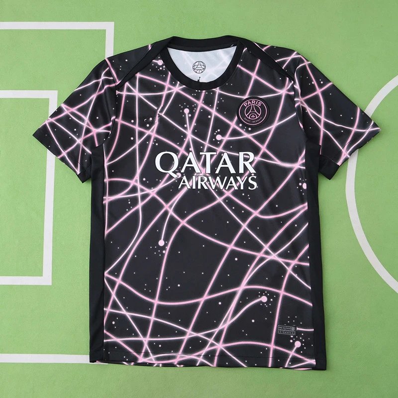 25/26 PSG Black Pink Striped Training Uniform Shirt