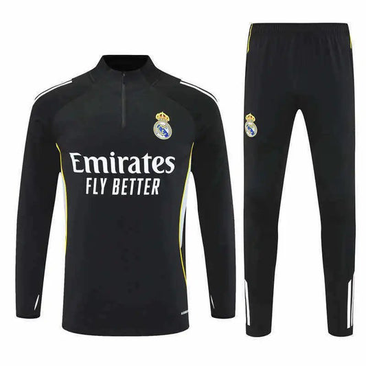 25/26 Real Madrid Black and White Shoulder Training Tracksuit