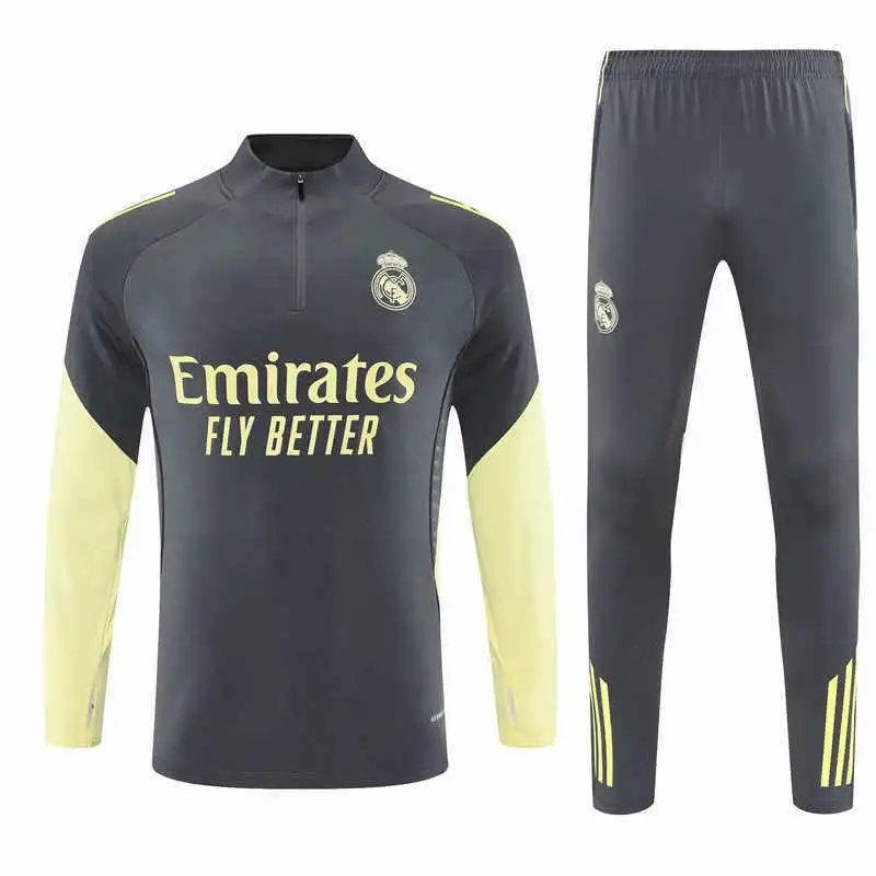 25/26 Real Madrid Gray Yellow Arm Training Tracksuit