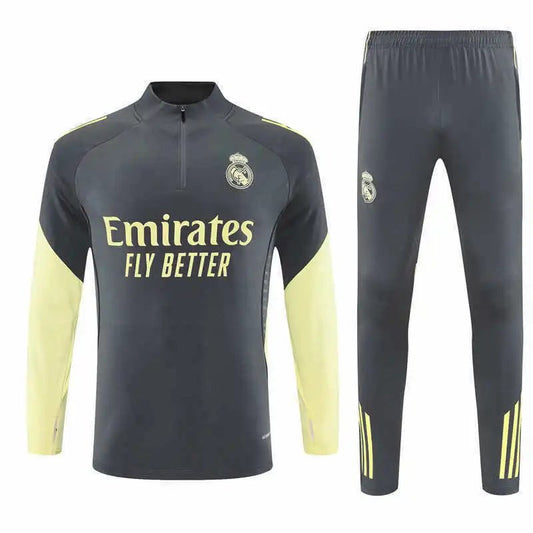 25/26 Real Madrid Gray Yellow Arm Training Tracksuit