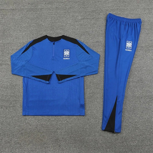 24/25 South Korea Blue Black Shoulder Training Uniform Semi-Pull Tracksuit