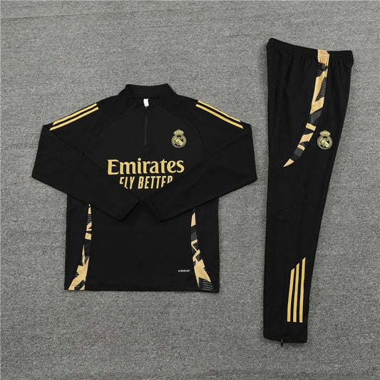 24/25 Real Madrid Black and Yellow Shoulder Training Tracksuit