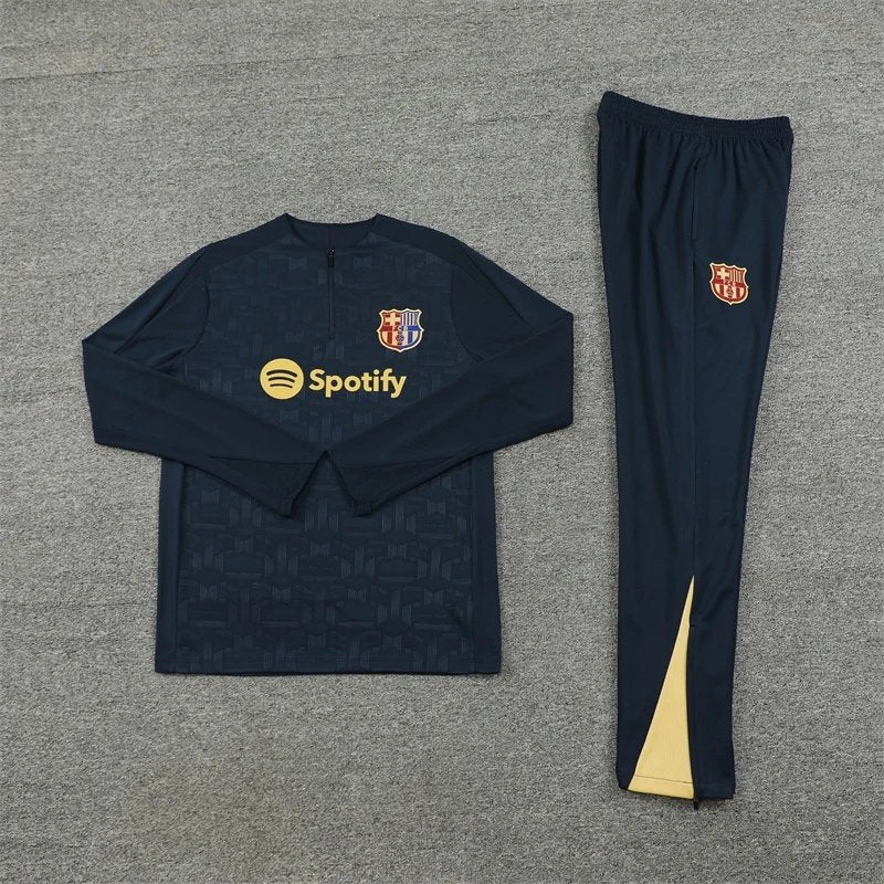 24/25 FC Barcelona Dark Blue Yellow Chest Advertising Training Tracksuit
