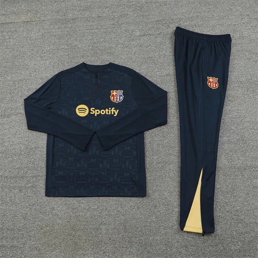 24/25 FC Barcelona Dark Blue Yellow Chest Advertising Training Tracksuit