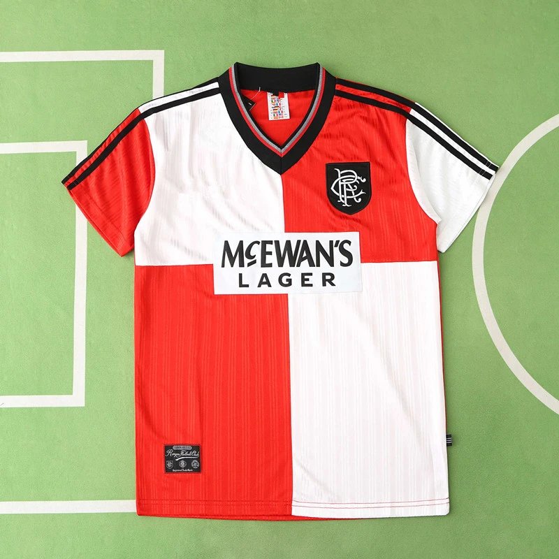95/96 Rangers Away Red and White Retro Shirt